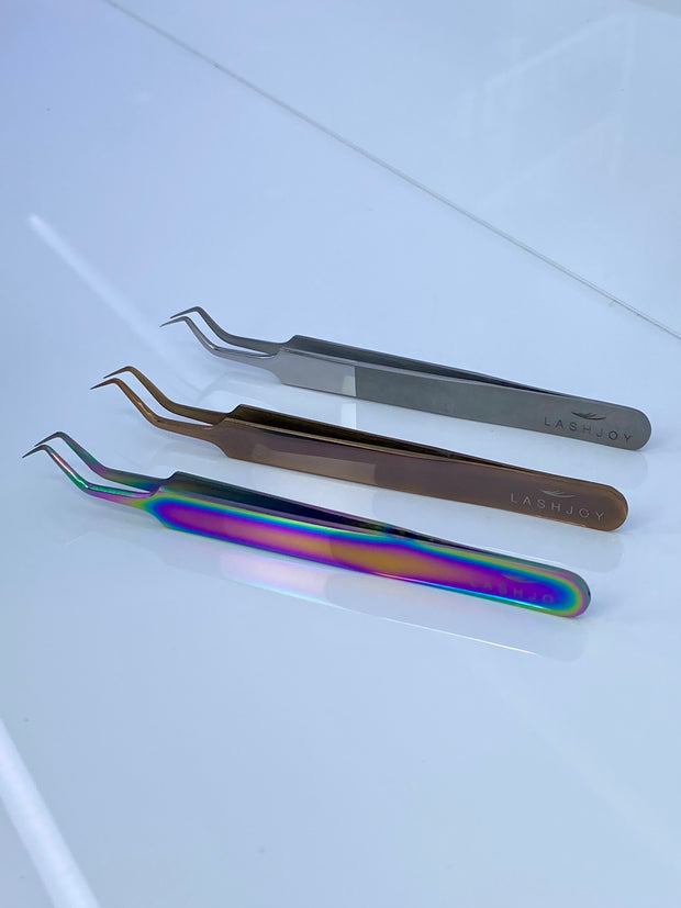 Two-Tone Silver Eyelash Extension Tweezer Bundle - 6 Pairs